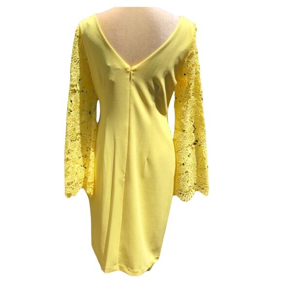 Marina Bright Yellow Lace Sleeve Sheath Dress Party Wedding Size S NWT - Picture 5 of 11
